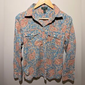 Lauren Ralph Lauren Long Sleeve Button Up Paisley Print Multicolored Blue M